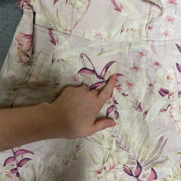 Zimmermann Winsome Apron dress mini 100% linen tie sides floral sleeveless 0 - Picture 9 of 15